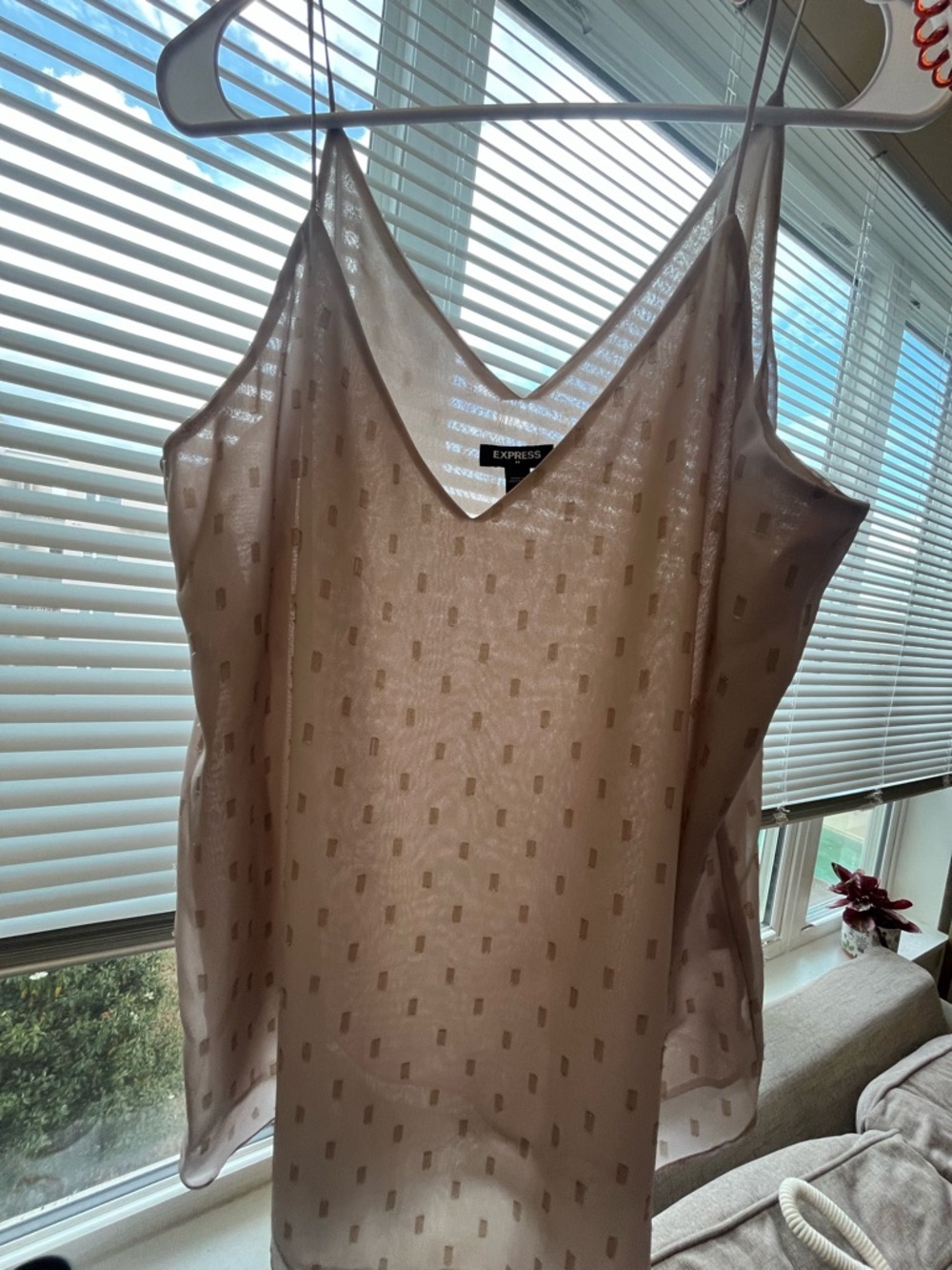Express Sheer V-Neck Dot-Texture Camisole in Beige